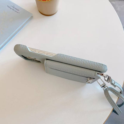 Leather iPhone Case With Strap And Card Holder Purlple-BC25026