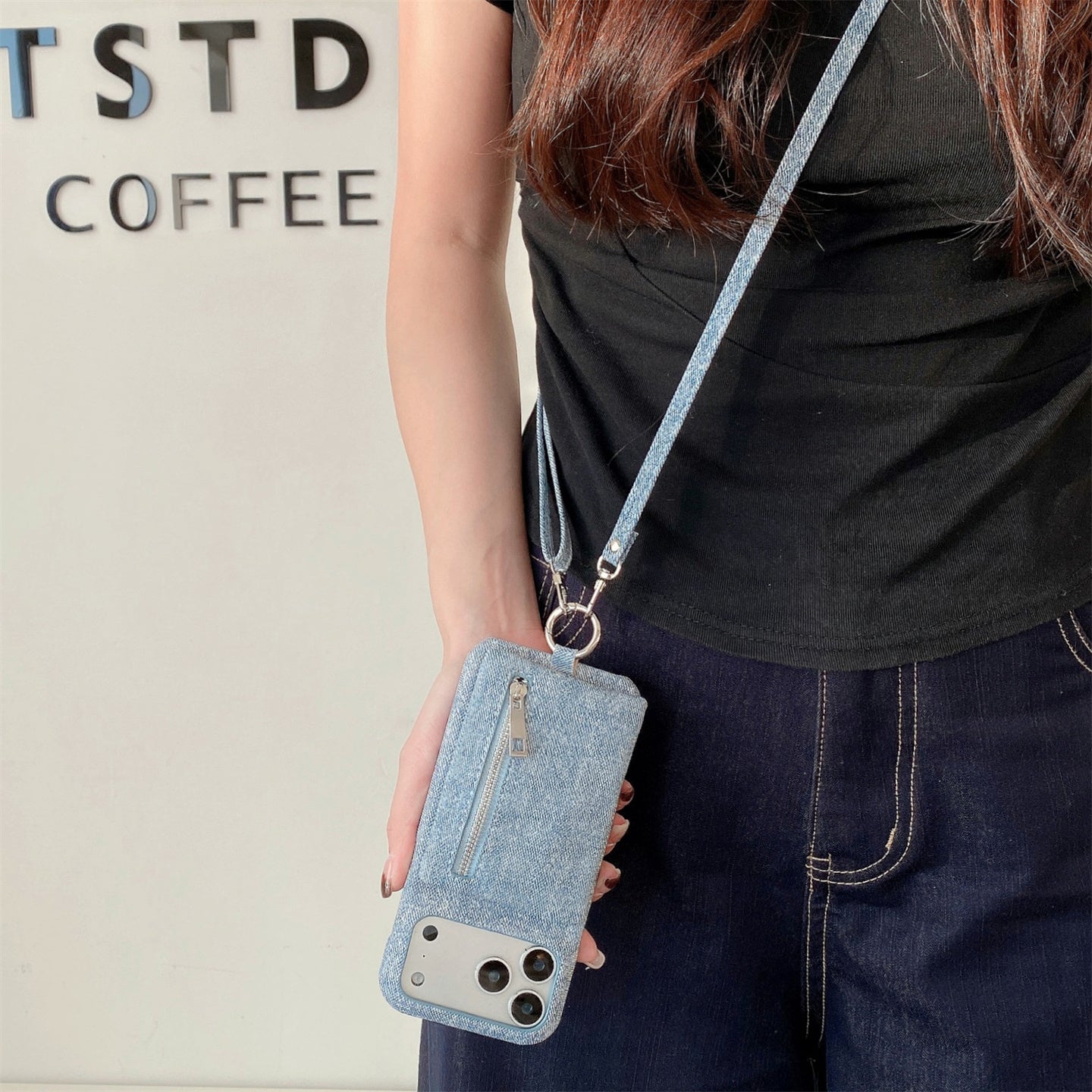 Fabric iPhone Case With Wallet And Strap Blue-BC25027