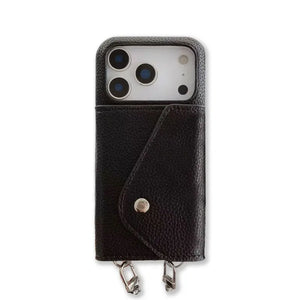 Leather iPhone Case With Card Holder And Strap Black-BC25025 Burycase