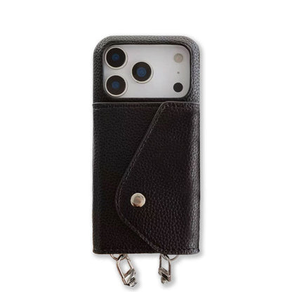 Leather iPhone Case With Card Holder And Strap Black-BC25025