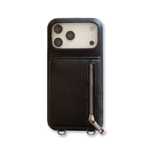 Leather iPhone Case With Mirror & Strap And Card Holder Purlple-BC25026 Burycase