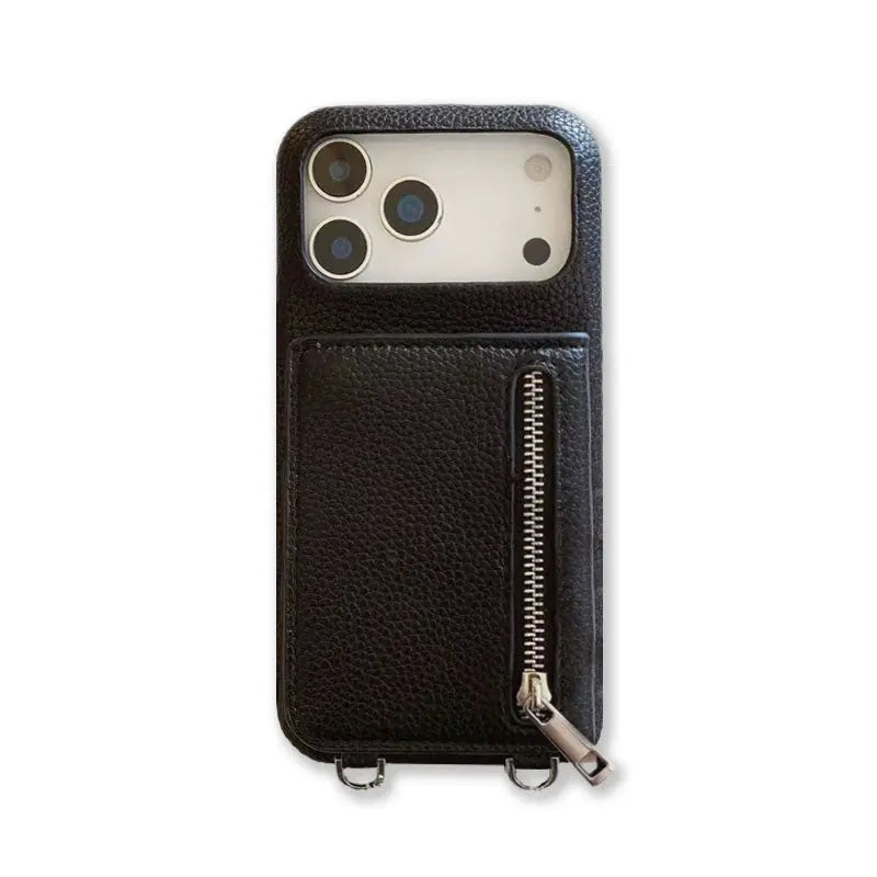 Leather iPhone Case With Mirror & Strap And Card Holder Purlple-BC25026 Burycase