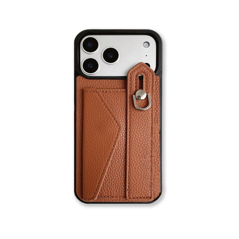 Leather iPhone Case with Wrist Strap and Card Holder Brown– BC25018