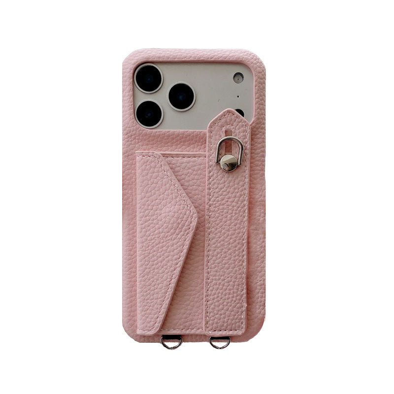 Leather iPhone Case with Card Holder And Strap Brown-BC25016