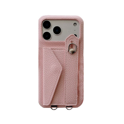 Leather iPhone Case with Card Holder And Strap Brown-BC25016