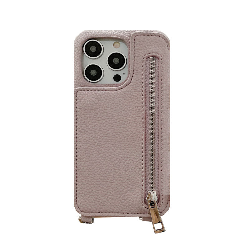Classic Leather iPhone Case With Zip Wallet And Strap