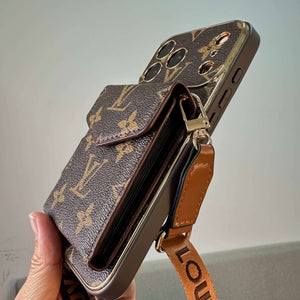 Classic Leather Monogram iPhone Case With Wallet And Crossbody Strap For iPhone 17 Series-CYLV127