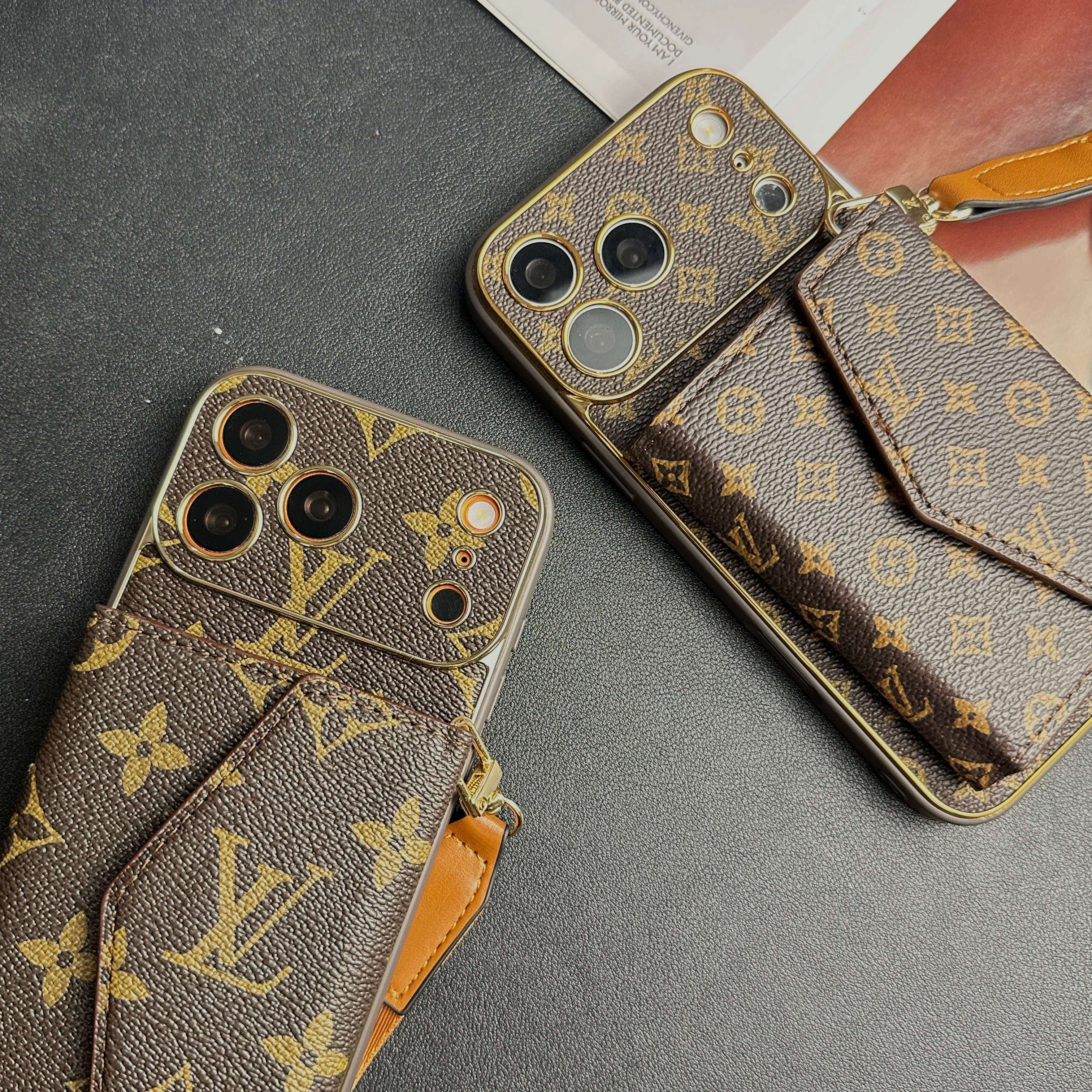 Elegant Leather Monogram iPhone Case With Wallet And Crossbody Strap For iPhone 17 Series-CYLV133