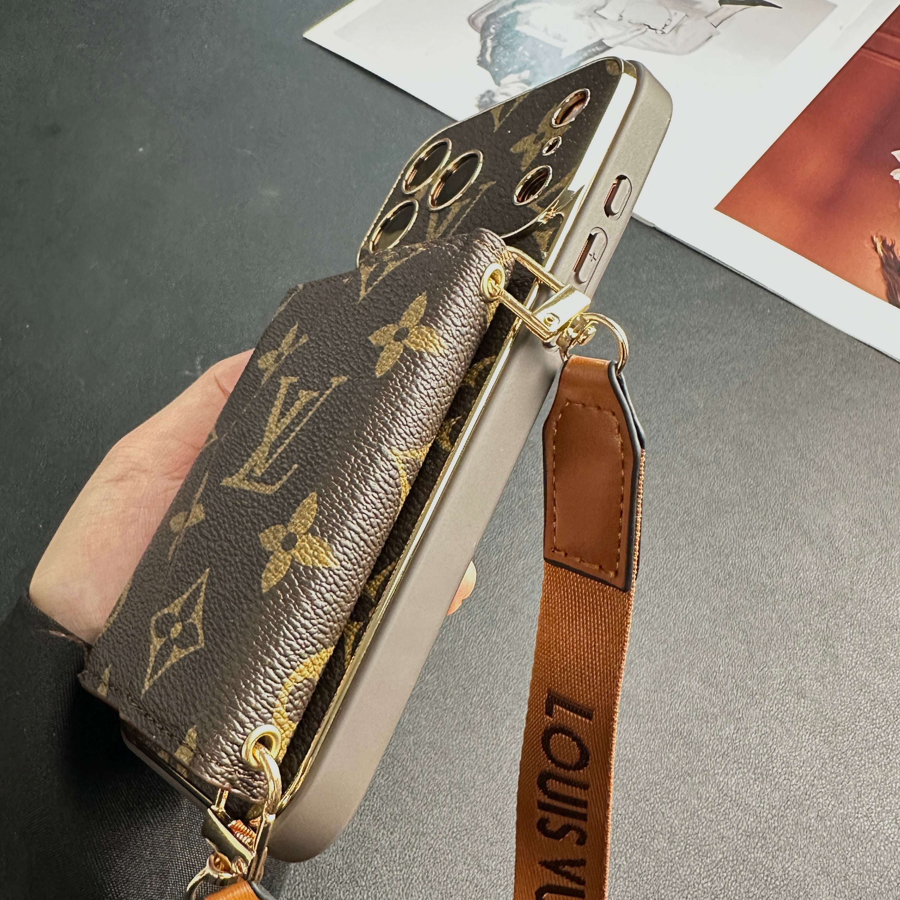 Premium Monogram iPhone Case With Wallet And Crossbody Strap For iPhone 17 Series-CYLV126