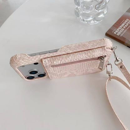 iPhone Case With Card Holder And Strap Brown-BC25024