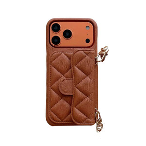 Leather iPhone Case With Wallet And Crossbody Strap Orange-BC25023 Burycase