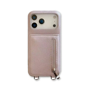 Leather iPhone Case With Mirror & Strap And Card Holder Purlple-BC25026 Burycase