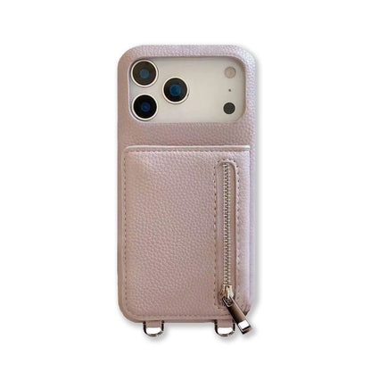 Leather iPhone Case With Strap And Card Holder Purlple-BC25026