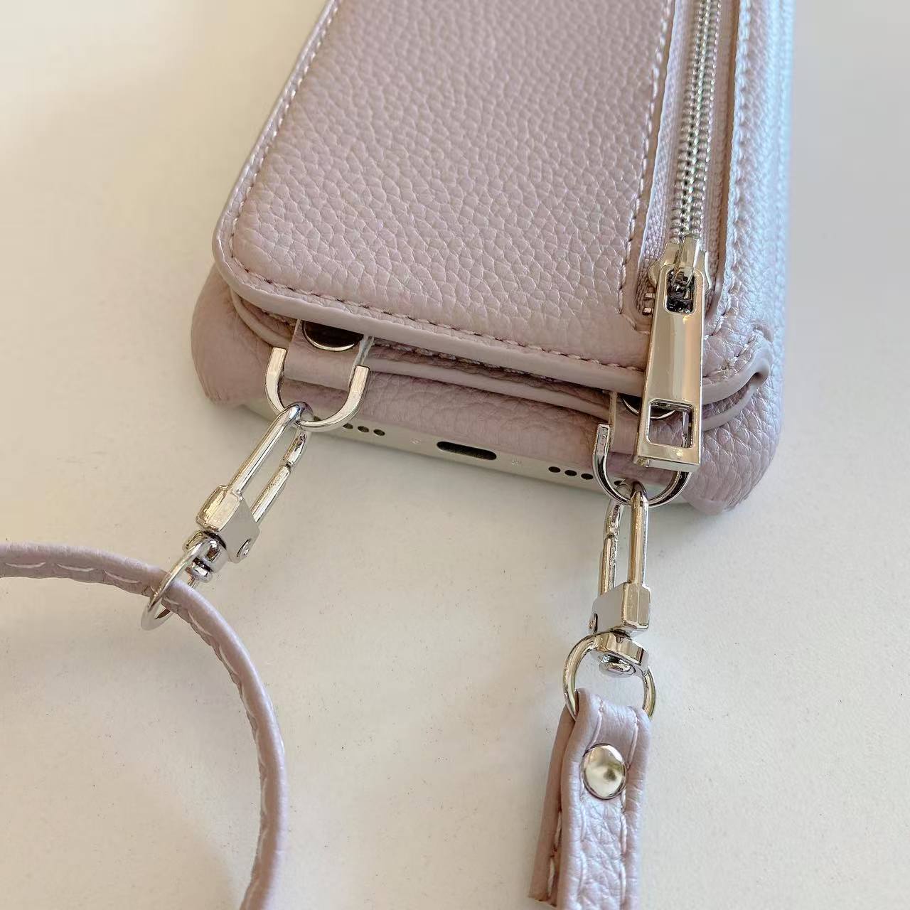 Leather iPhone Case With Strap And Card Holder Purlple-BC25026