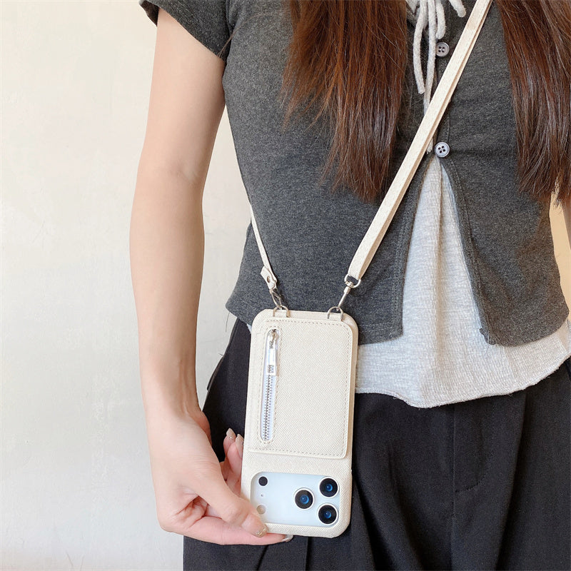 Fabric iPhone Case With Card Holder And Strap Blue-BC25028