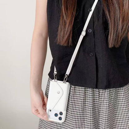 Leather iPhone Case With Card Holder And Strap Black-BC25025