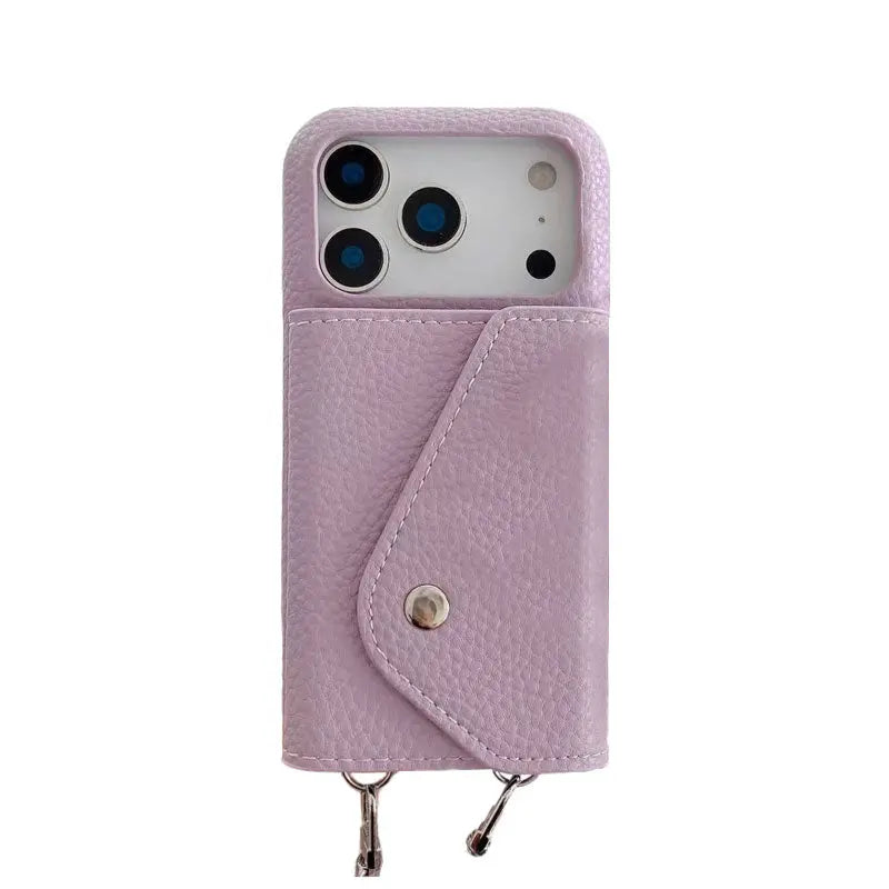 Leather iPhone Case With Card Holder And Strap Black-BC25025 Burycase