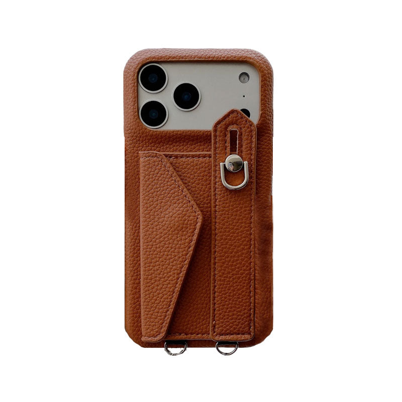 Leather iPhone Case with Card Holder And Strap Brown-BC25016