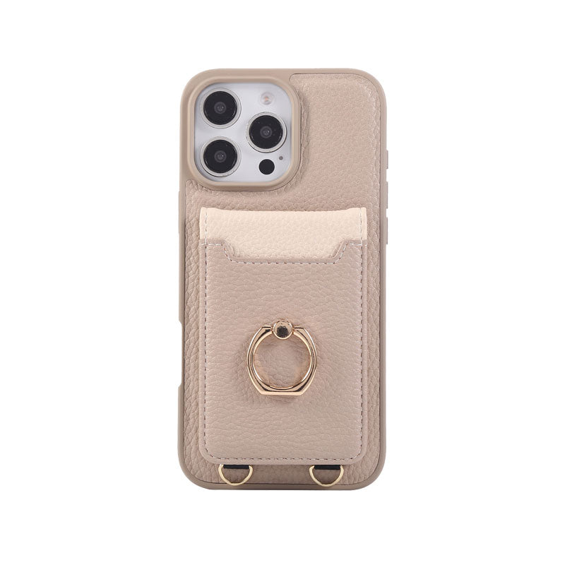 Leather iPhone Cases With Card Holder And Strap（With Stand）Pink-BC25039