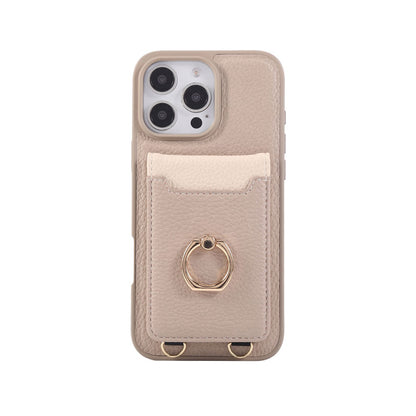 Leather iPhone Cases With Card Holder And Strap（With Stand）Pink-BC25039