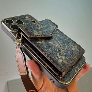 Classic Leather Monogram iPhone Case With Wallet And Crossbody Strap For iPhone 17 Series-CYLV127