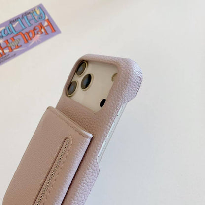 Leather iPhone Case With Strap And Card Holder Purlple-BC25026