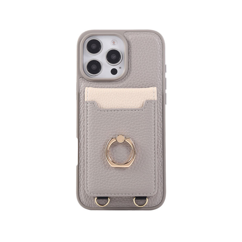 Leather iPhone Cases With Card Holder And Strap（With Stand）Pink-BC25039