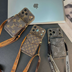 Classic Leather Monogram iPhone Case With Wallet And Crossbody Strap For iPhone 17 Series-CYLV127