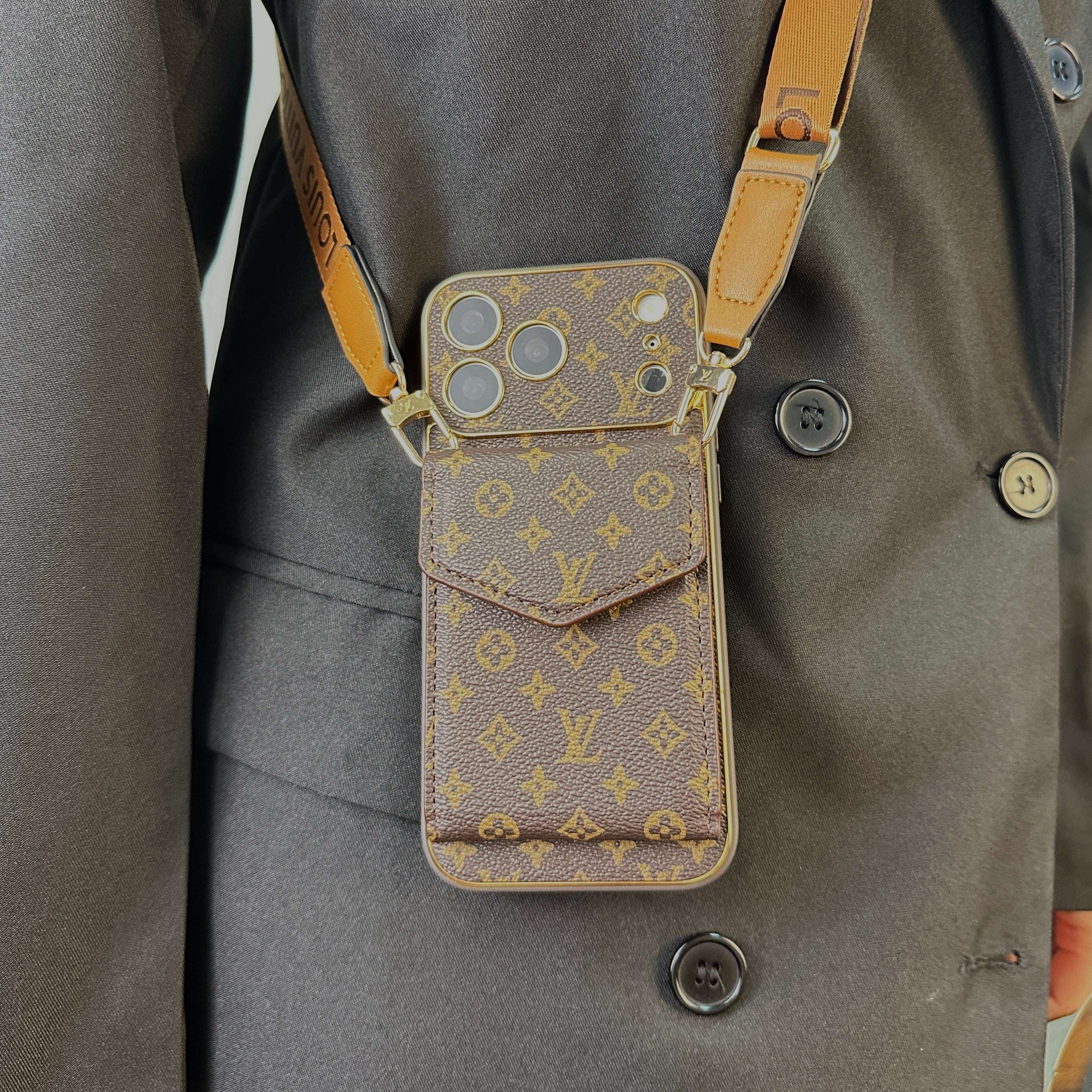 Premium  Monogram iPhone Case With Wallet And Crossbody Strap For iPhone 17 Series-CYLV134