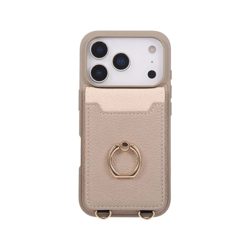 Leather iPhone Cases With Card Holder And Strap Black-BC25038 Burycase