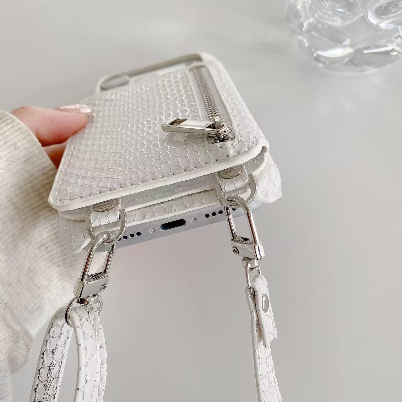 iPhone Case With Card Holder And Strap Brown-BC25024