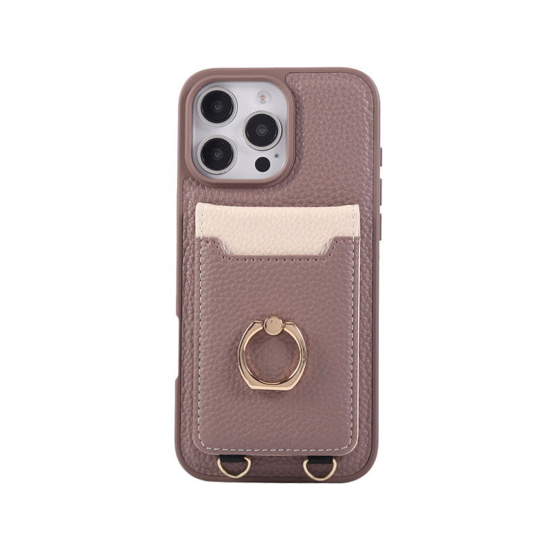 Leather iPhone Cases With Card Holder And Strap（With Stand）Pink-BC25039