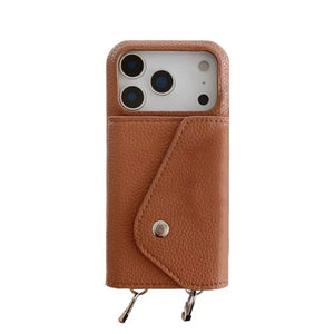 Leather iPhone Case With Card Holder And Strap Black-BC25025 Burycase