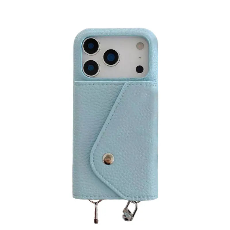 Leather iPhone Case With Card Holder And Strap Black-BC25025 Burycase