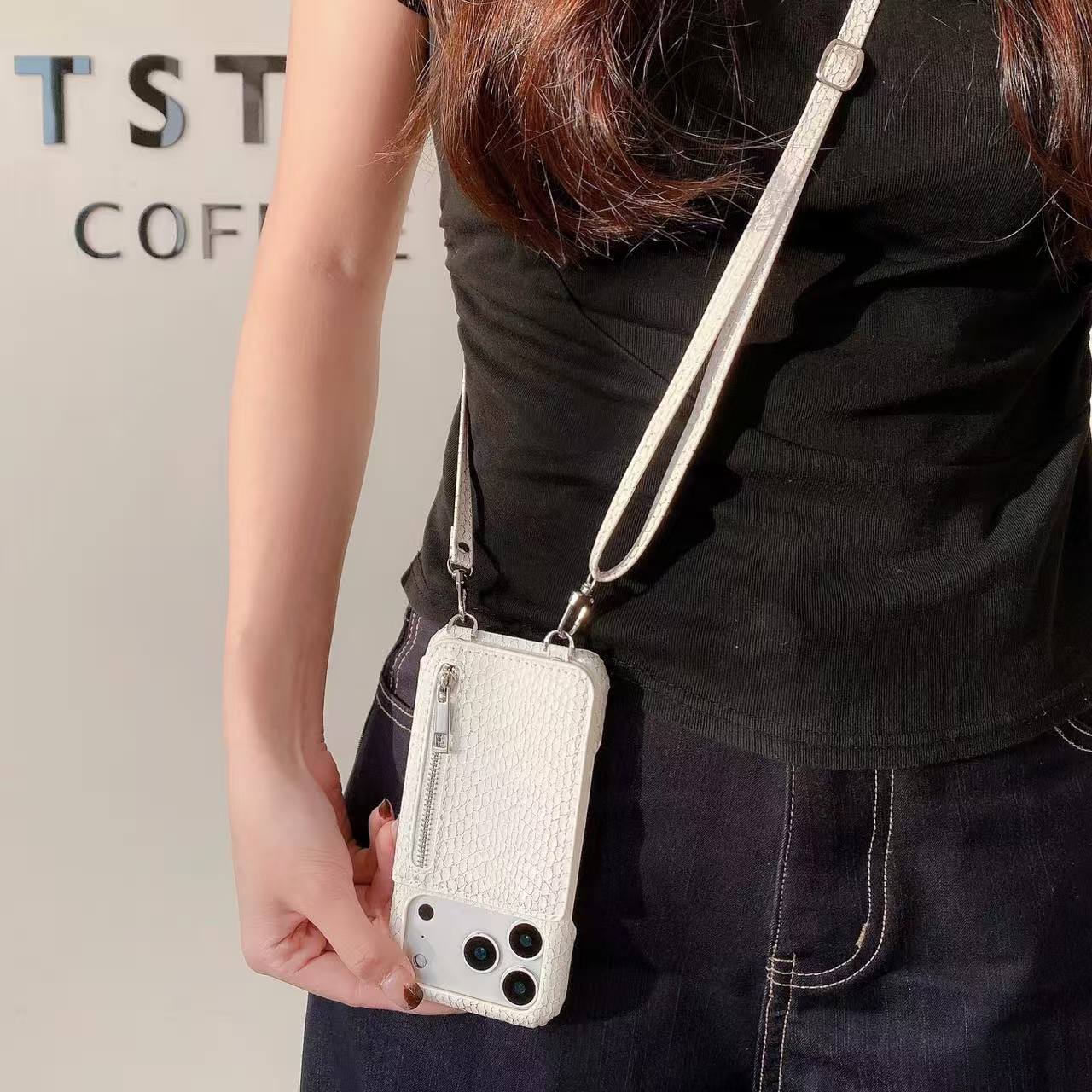 iPhone Case With Card Holder And Strap Brown-BC25024