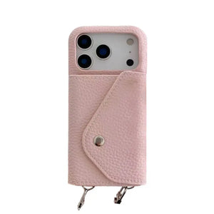 Leather iPhone Case With Card Holder And Strap Black-BC25025 Burycase