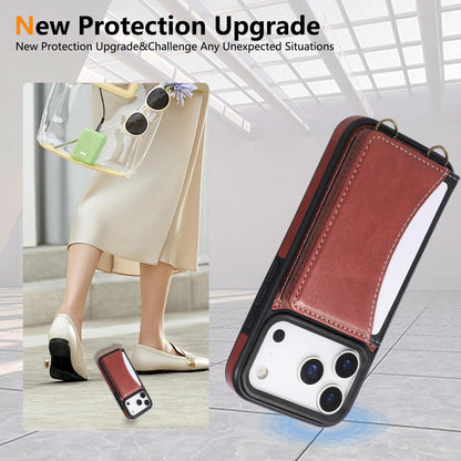 Leather iPhone Cases With Card Holder And  Wrist Strap Red-BC25043