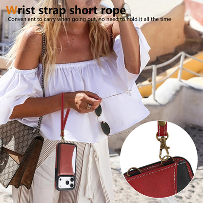 Leather iPhone Cases With Card Holder And  Wrist Strap Red-BC25043