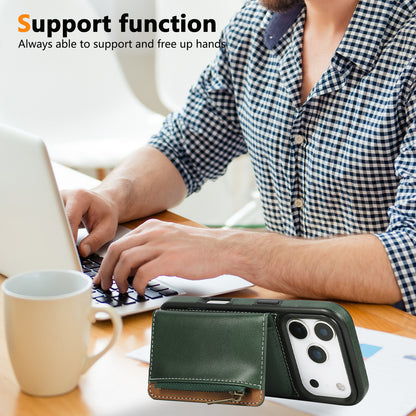 Leather iPhone Cases With Card Holder And  Wrist Strap Green-BC25040