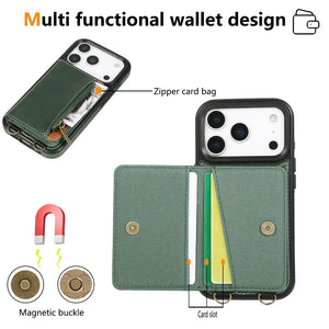 Leather iPhone Cases With Card Holder And  Wrist Strap Green-BC25040 Burycase