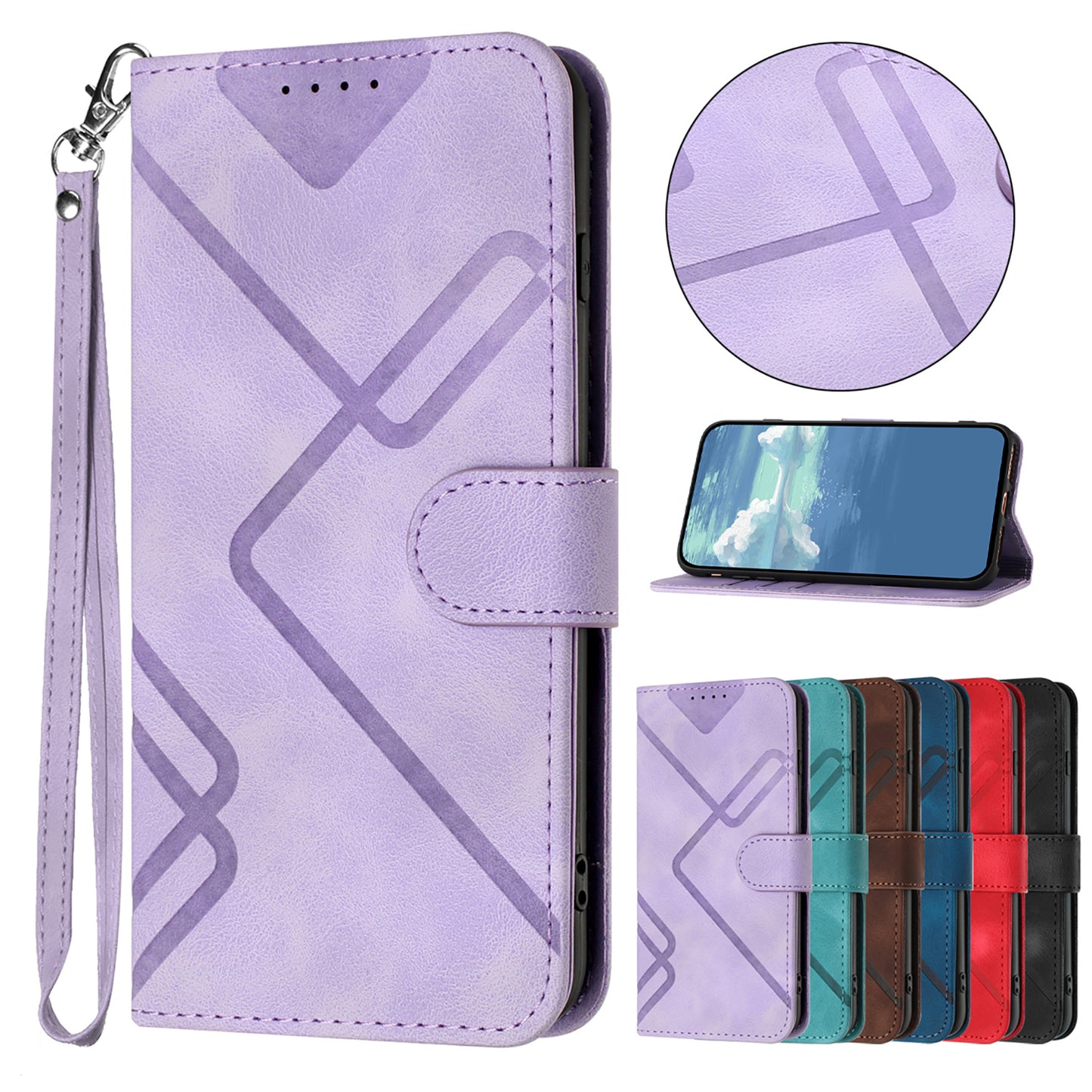 Leather iPhone Cases With Wallet and Wrist Strap Purple-BC25063