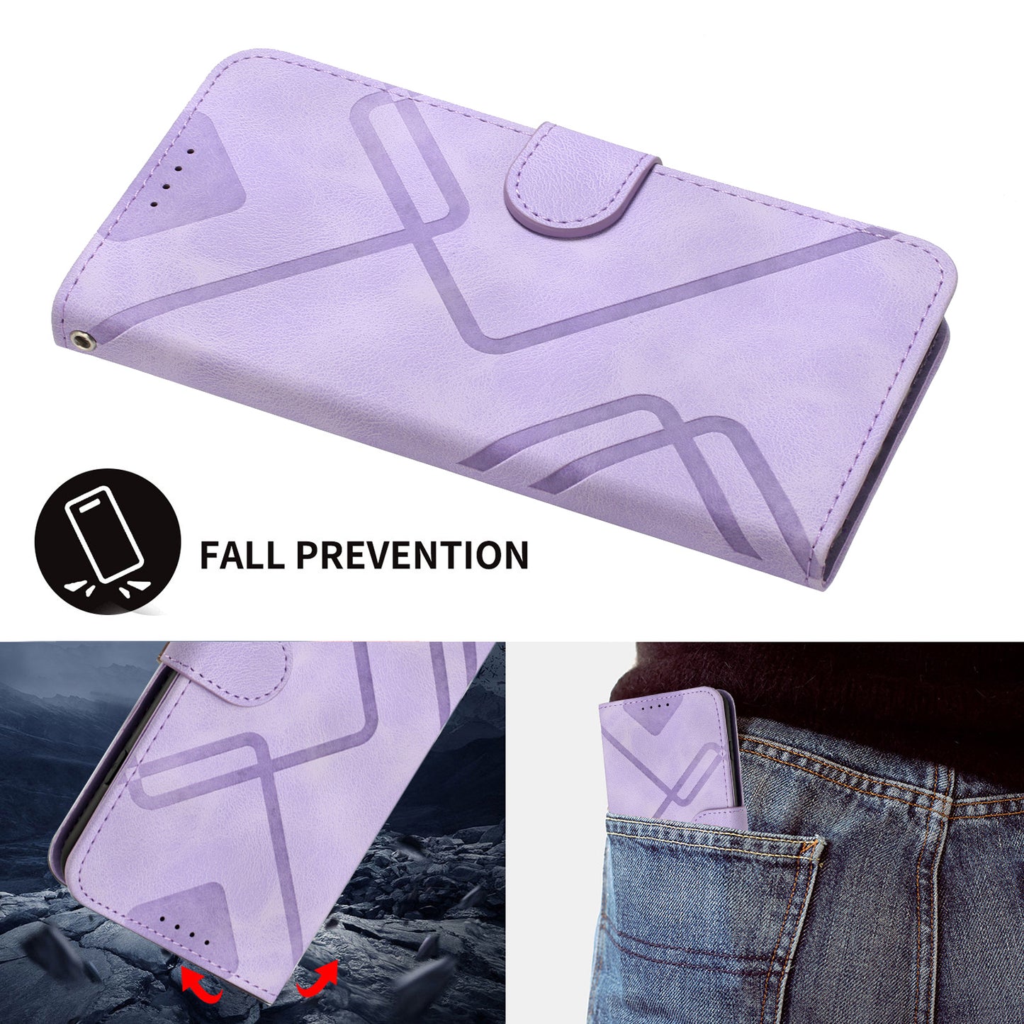Leather iPhone Cases With Wallet and Wrist Strap Purple-BC25063
