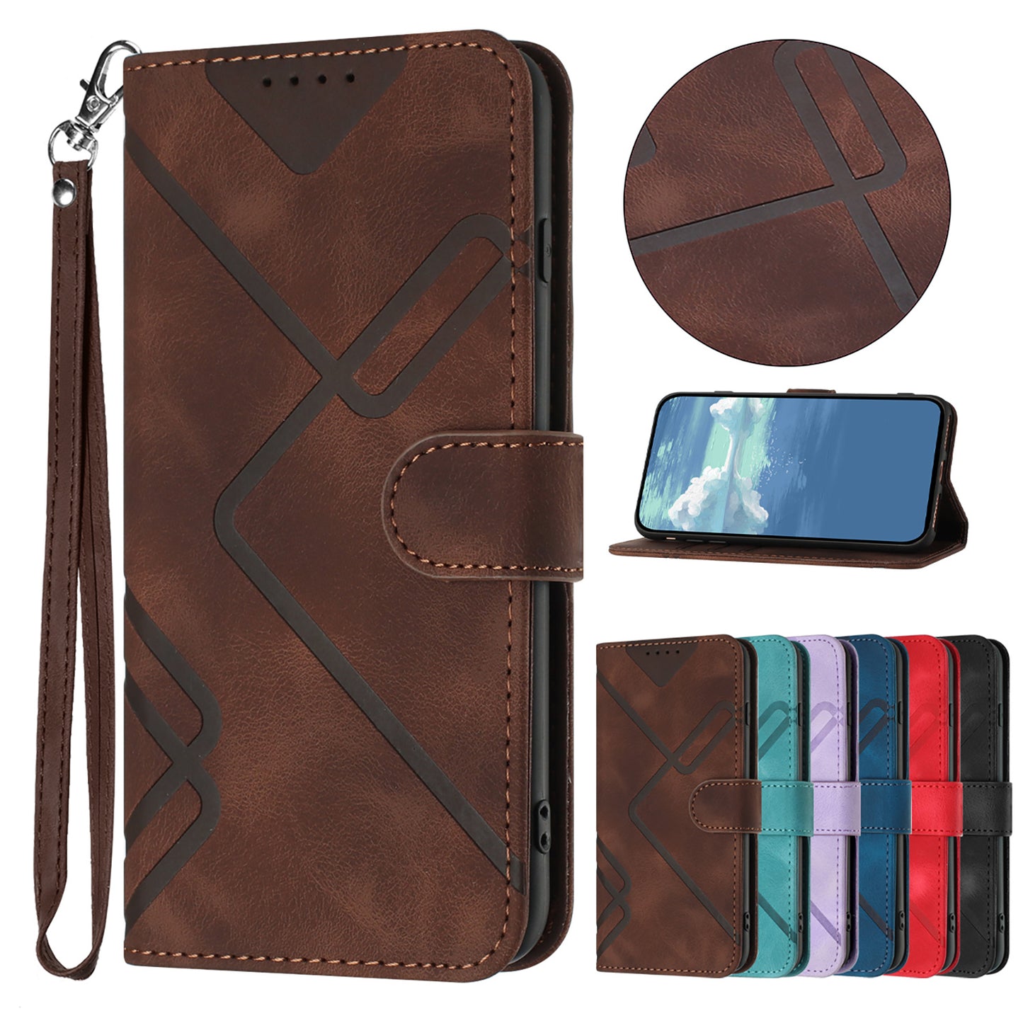 Leather iPhone Cases With Wallet and Wrist Strap Brown-BC25067