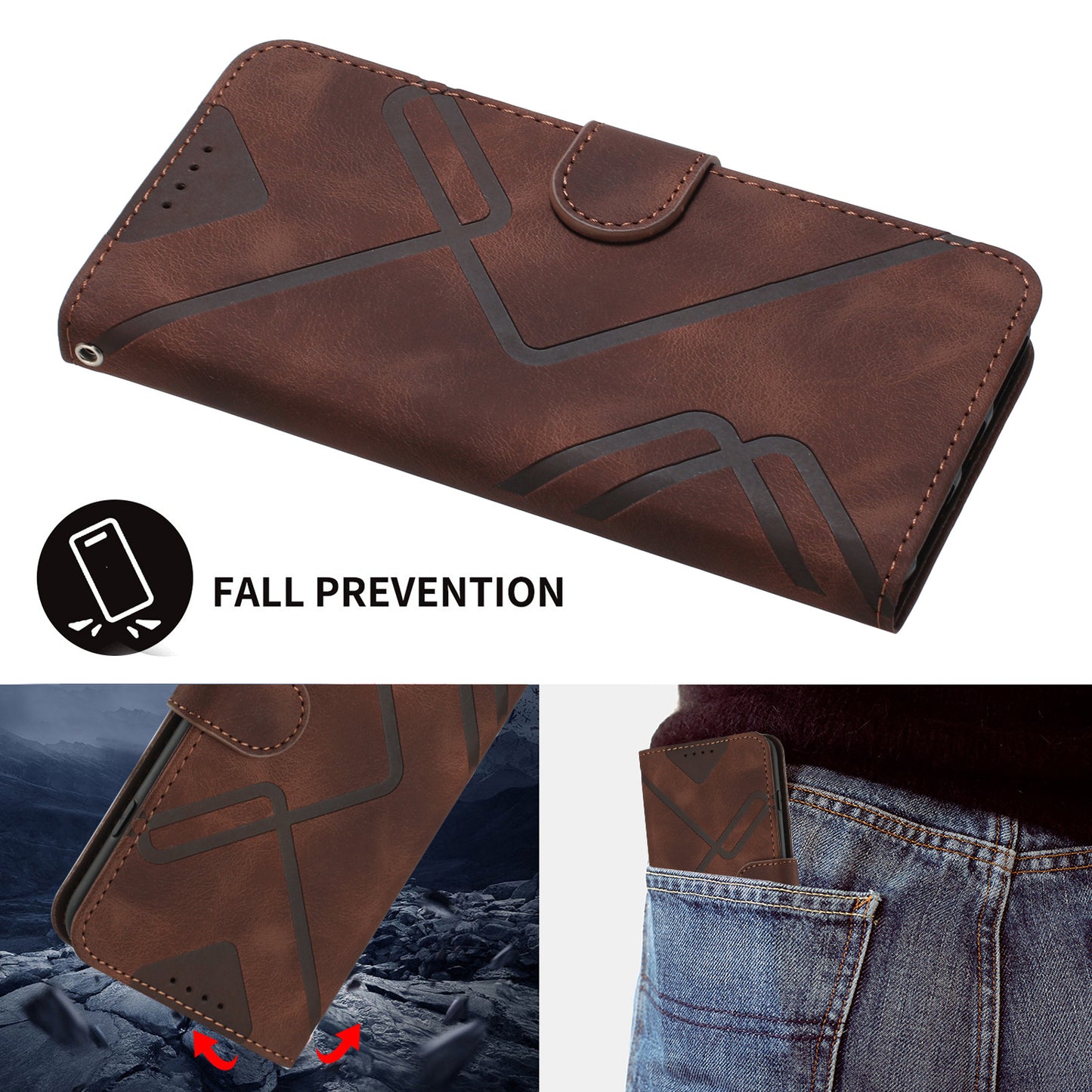 Leather iPhone Cases With Wallet and Wrist Strap Brown-BC25067