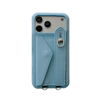 Leather iPhone Case with Card Holder And Strap Brown-BC25016