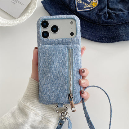Fabric iPhone Case With Wallet And Strap Blue-BC25027