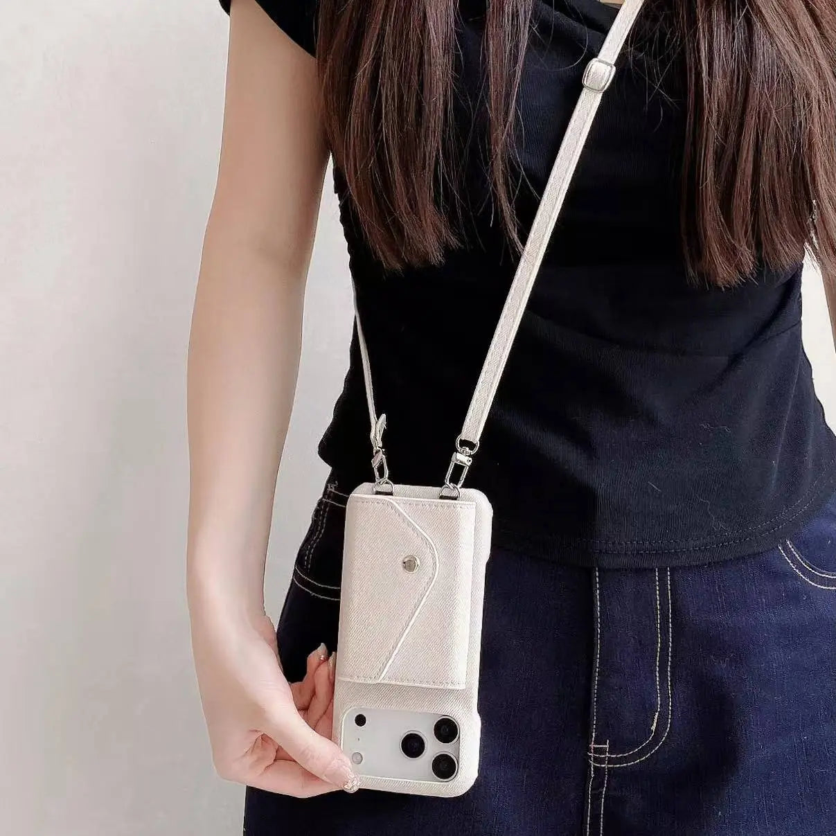 Fabric iPhone Case With Card Holder And Strap Blue-BC25029 Burycase