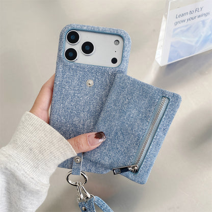 Fabric iPhone Case With Wallet And Strap Blue-BC25027