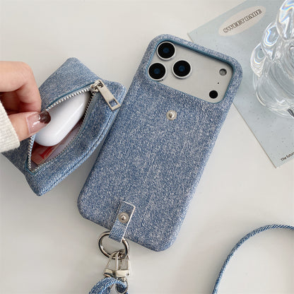 Fabric iPhone Case With Wallet And Strap Blue-BC25027