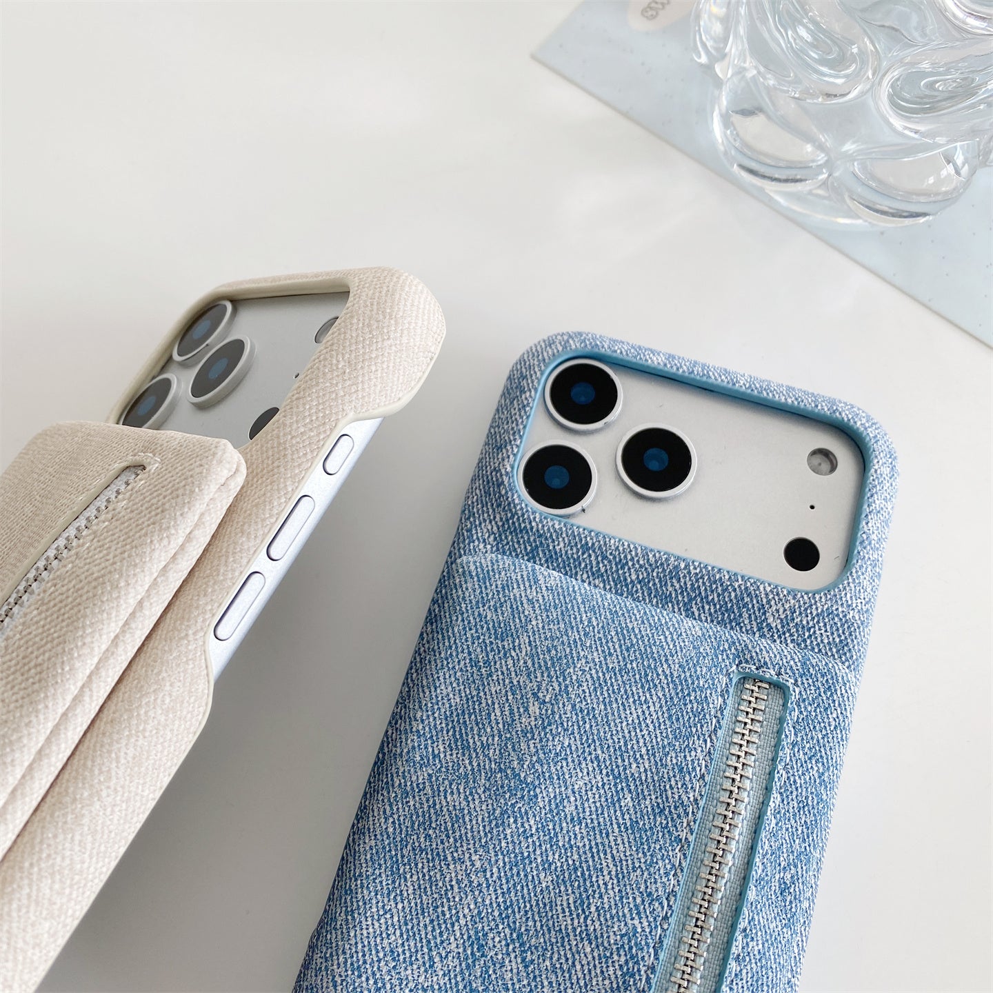 Fabric iPhone Case With Wallet And Strap Blue-BC25027